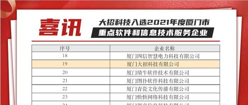 大招科技實力獲認(rèn)可，榮膺廈門市重點軟件和信息技術(shù)服務(wù)企業(yè)